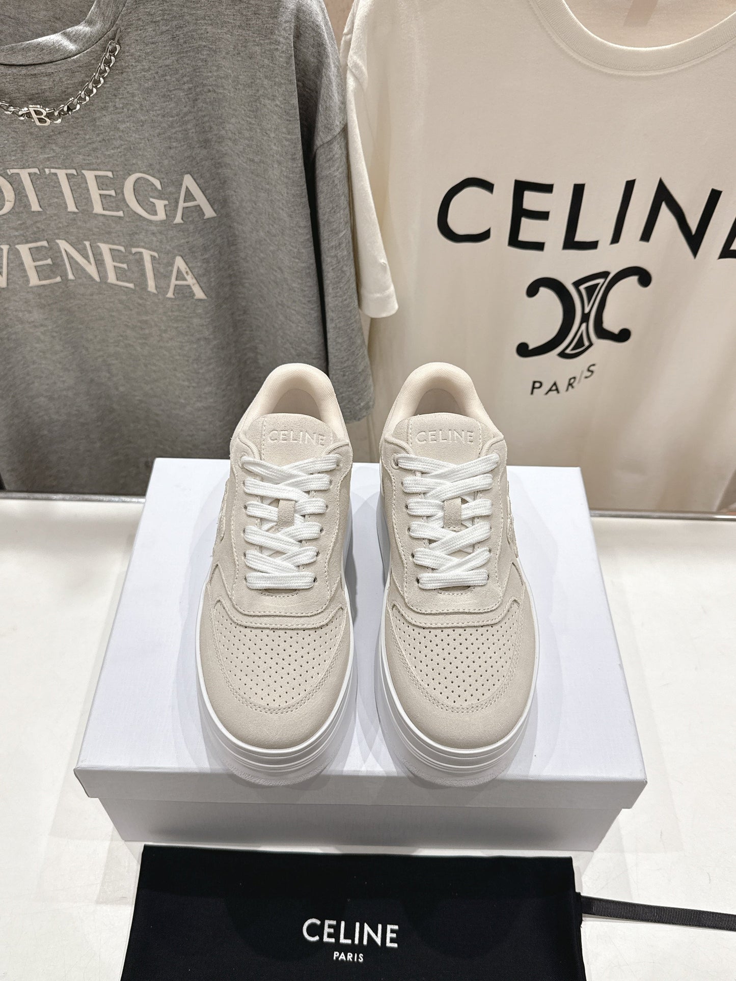 BLOCK SNEAKERS WITH EMBROIDERED TRIOMPHE IN PARCHMENT BEIGE SUEDE - 35