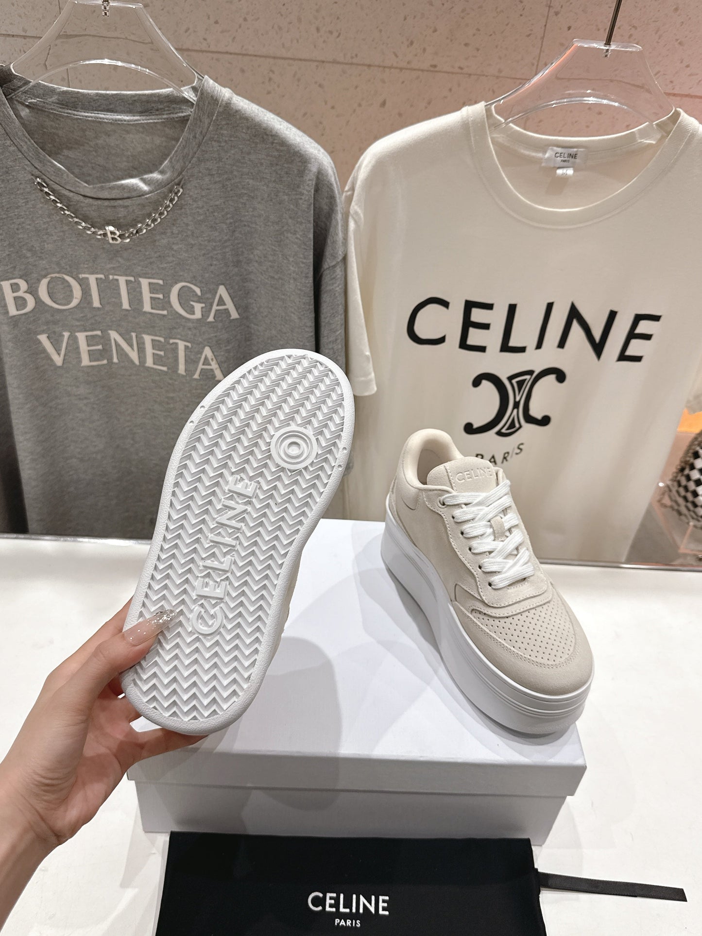 BLOCK SNEAKERS WITH EMBROIDERED TRIOMPHE IN PARCHMENT BEIGE SUEDE - 35