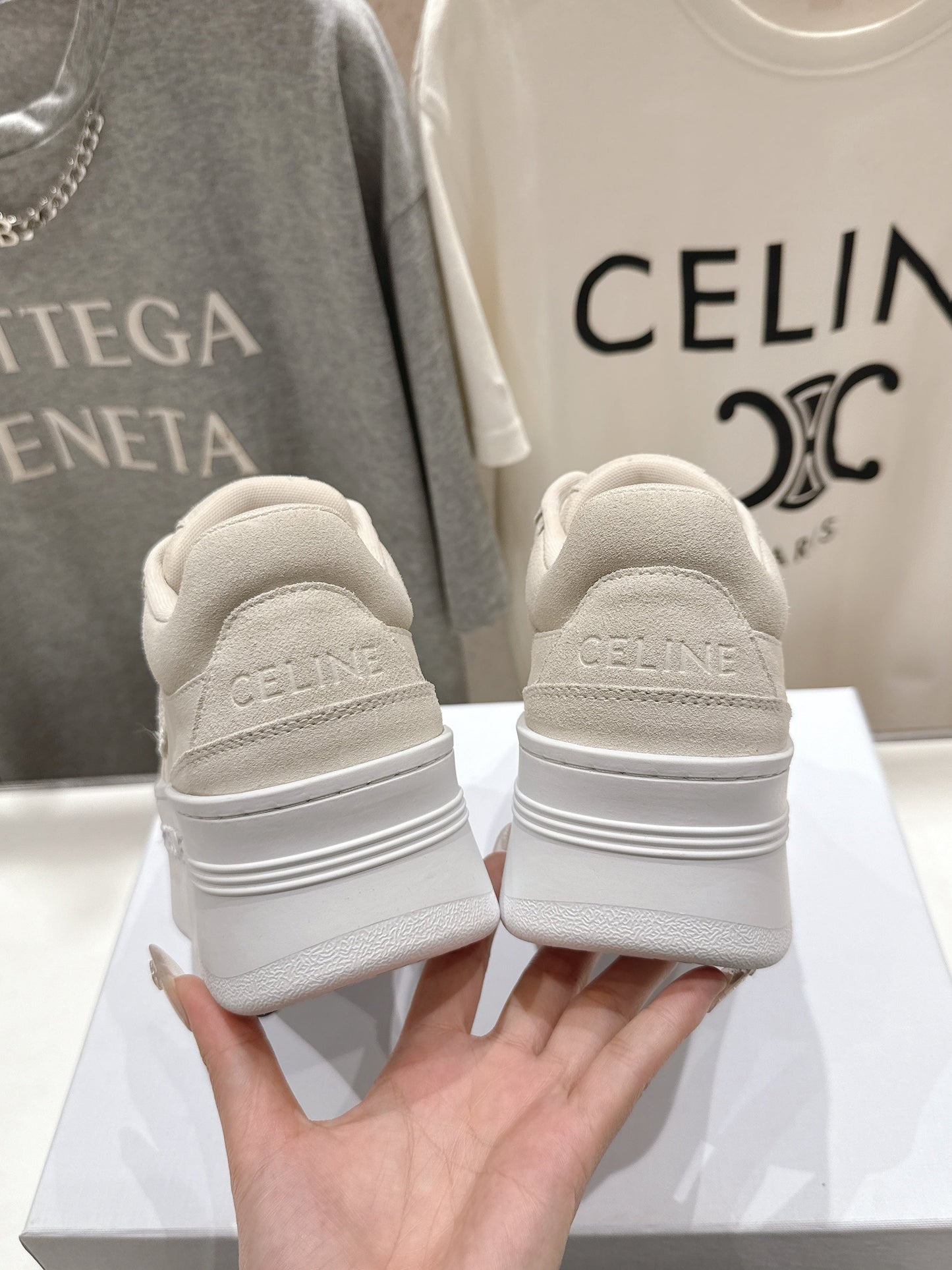 BLOCK SNEAKERS WITH EMBROIDERED TRIOMPHE IN PARCHMENT BEIGE SUEDE - 35