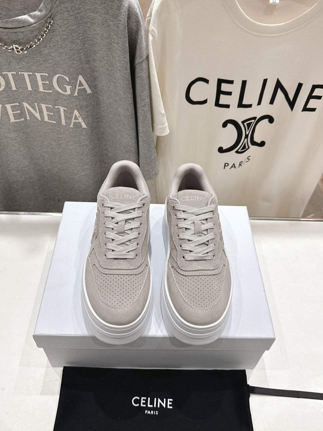 BLOCK SNEAKERS WITH EMBROIDERED TRIOMPHE IN MALIBU BEIGE SUEDE - 35