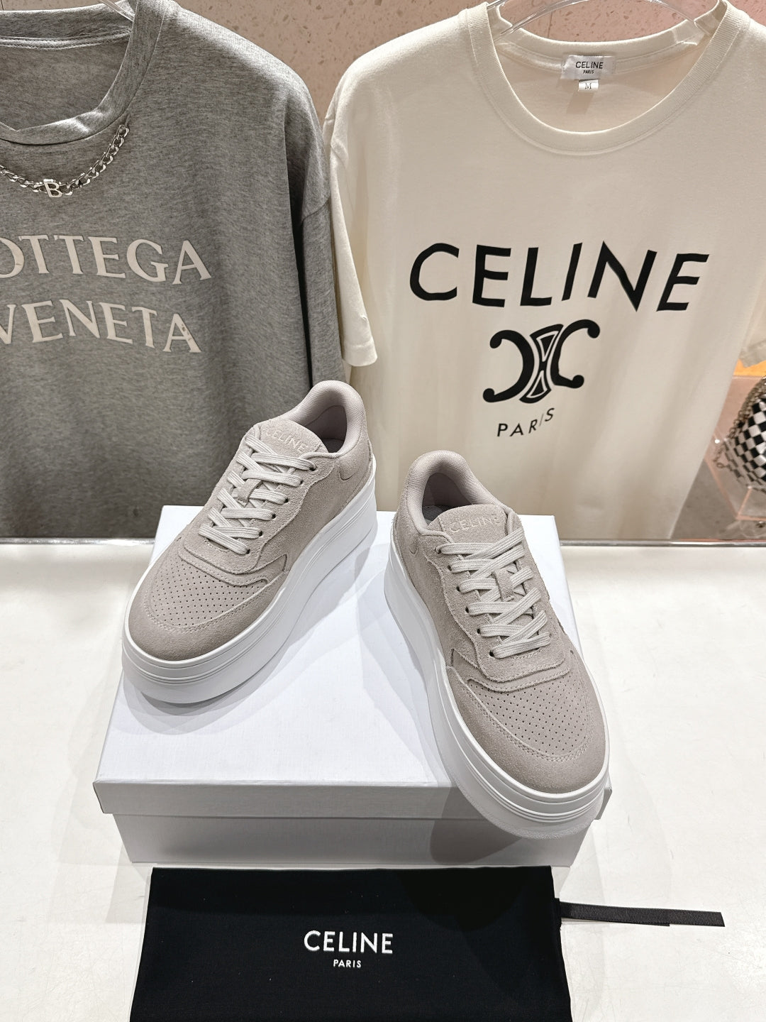 BLOCK SNEAKERS WITH EMBROIDERED TRIOMPHE IN MALIBU BEIGE SUEDE - 35