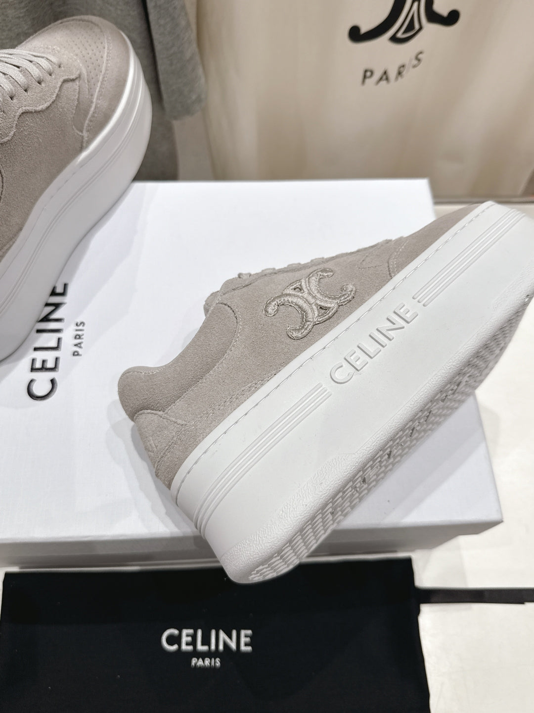 BLOCK SNEAKERS WITH EMBROIDERED TRIOMPHE IN MALIBU BEIGE SUEDE - 35
