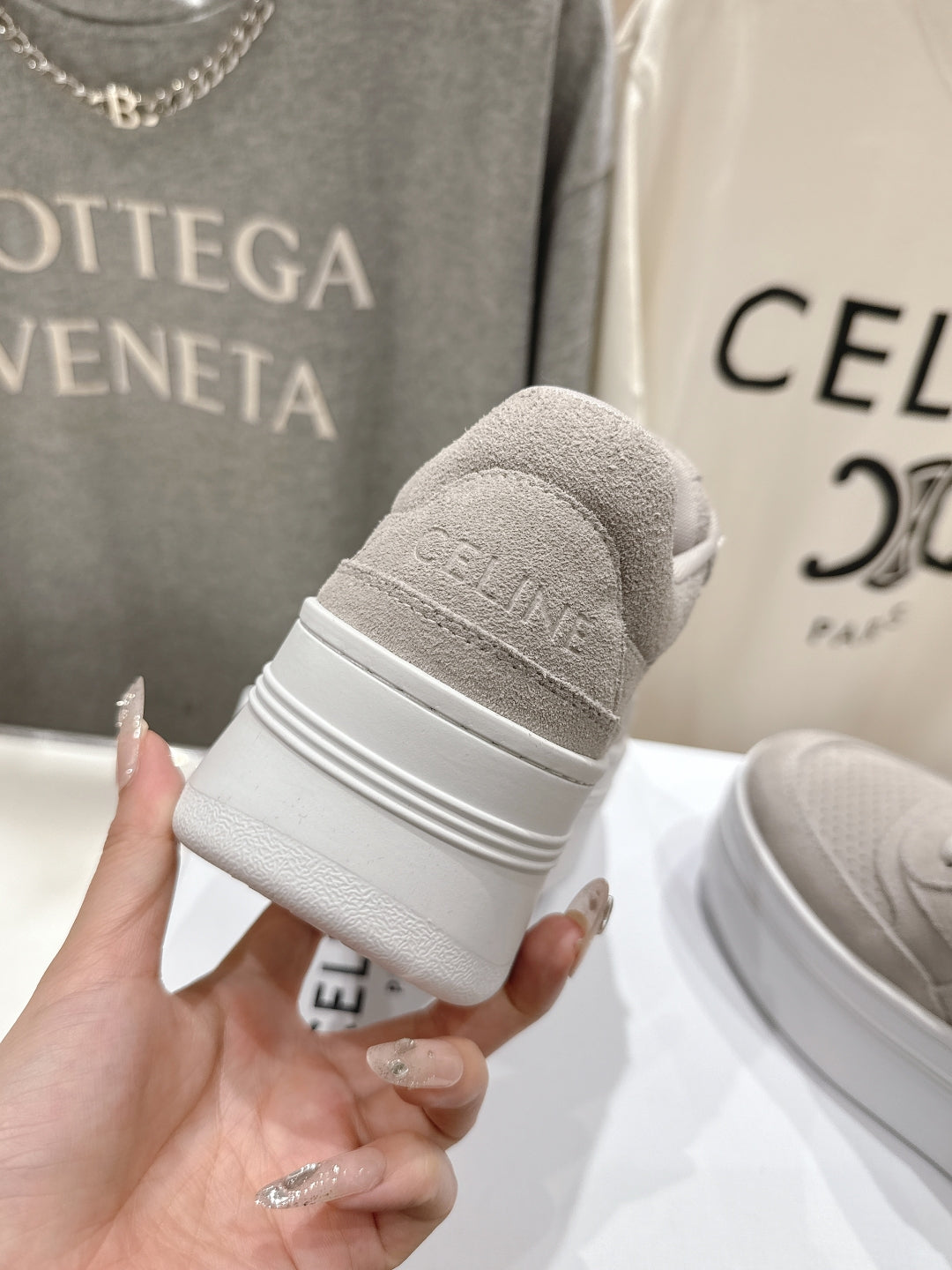BLOCK SNEAKERS WITH EMBROIDERED TRIOMPHE IN MALIBU BEIGE SUEDE - 35