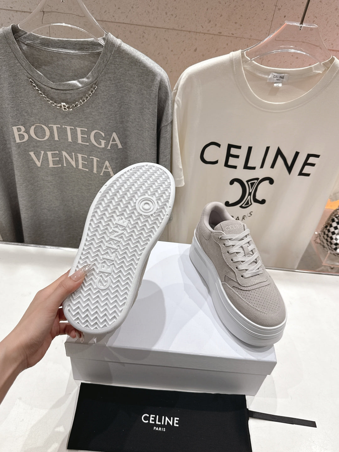 BLOCK SNEAKERS WITH EMBROIDERED TRIOMPHE IN MALIBU BEIGE SUEDE - 35