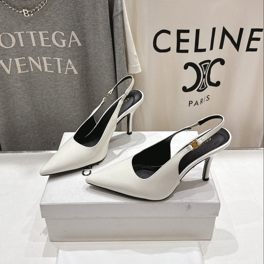 JUDY TRIOMPHE STILETTO SLINGBACK 75MM IN WHITE PATENT CALFSKIN - 35