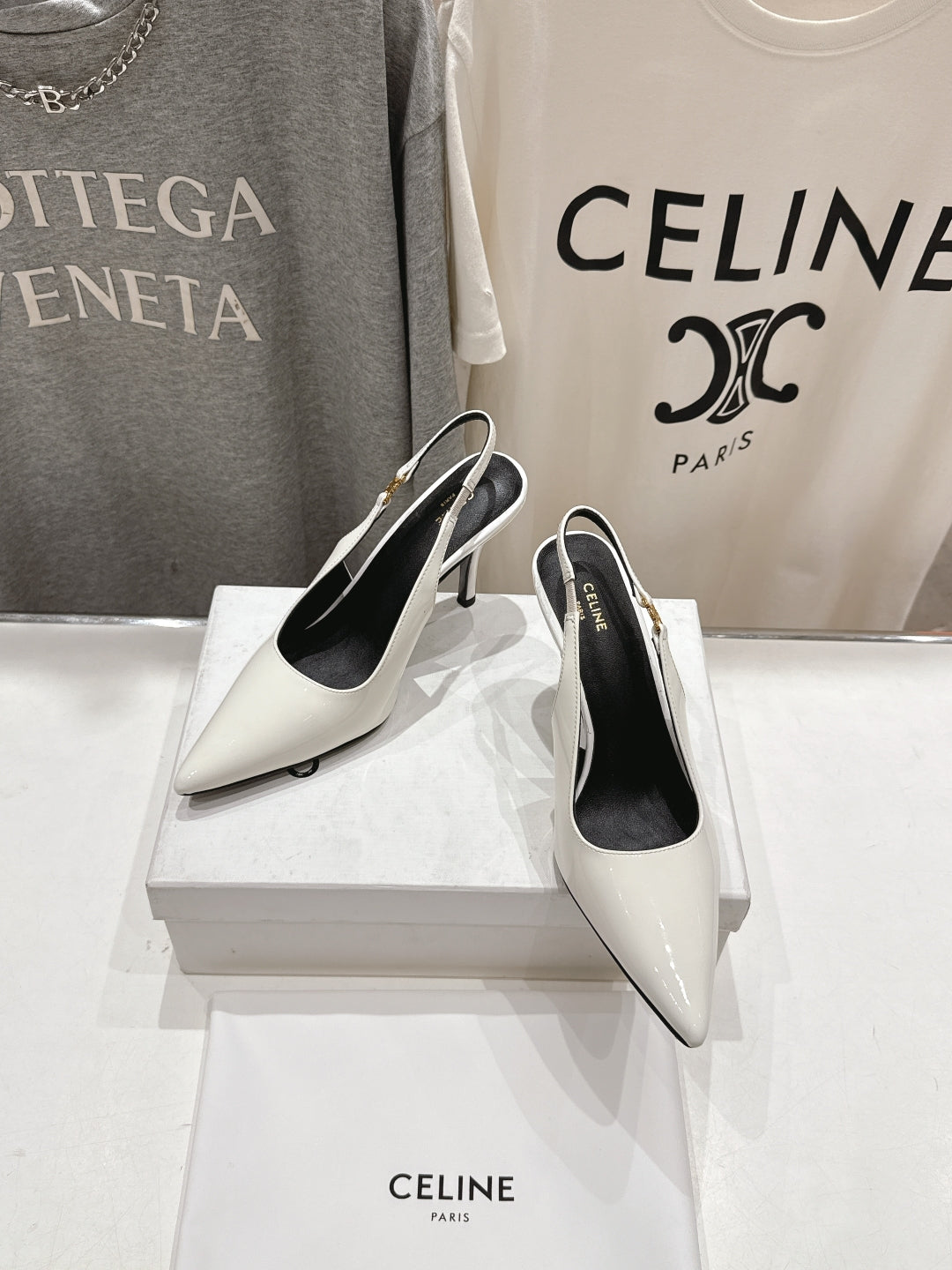 JUDY TRIOMPHE STILETTO SLINGBACK 75MM IN WHITE PATENT CALFSKIN - 35