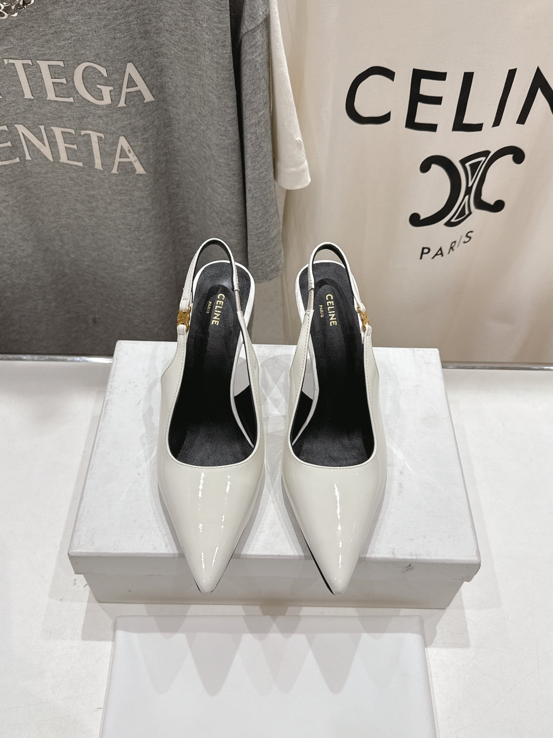 JUDY TRIOMPHE STILETTO SLINGBACK 75MM IN WHITE PATENT CALFSKIN - 35