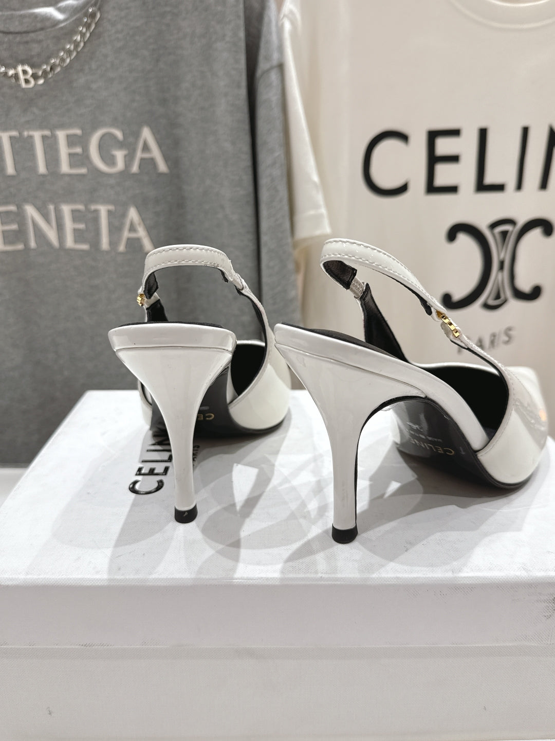 JUDY TRIOMPHE STILETTO SLINGBACK 75MM IN WHITE PATENT CALFSKIN - 35