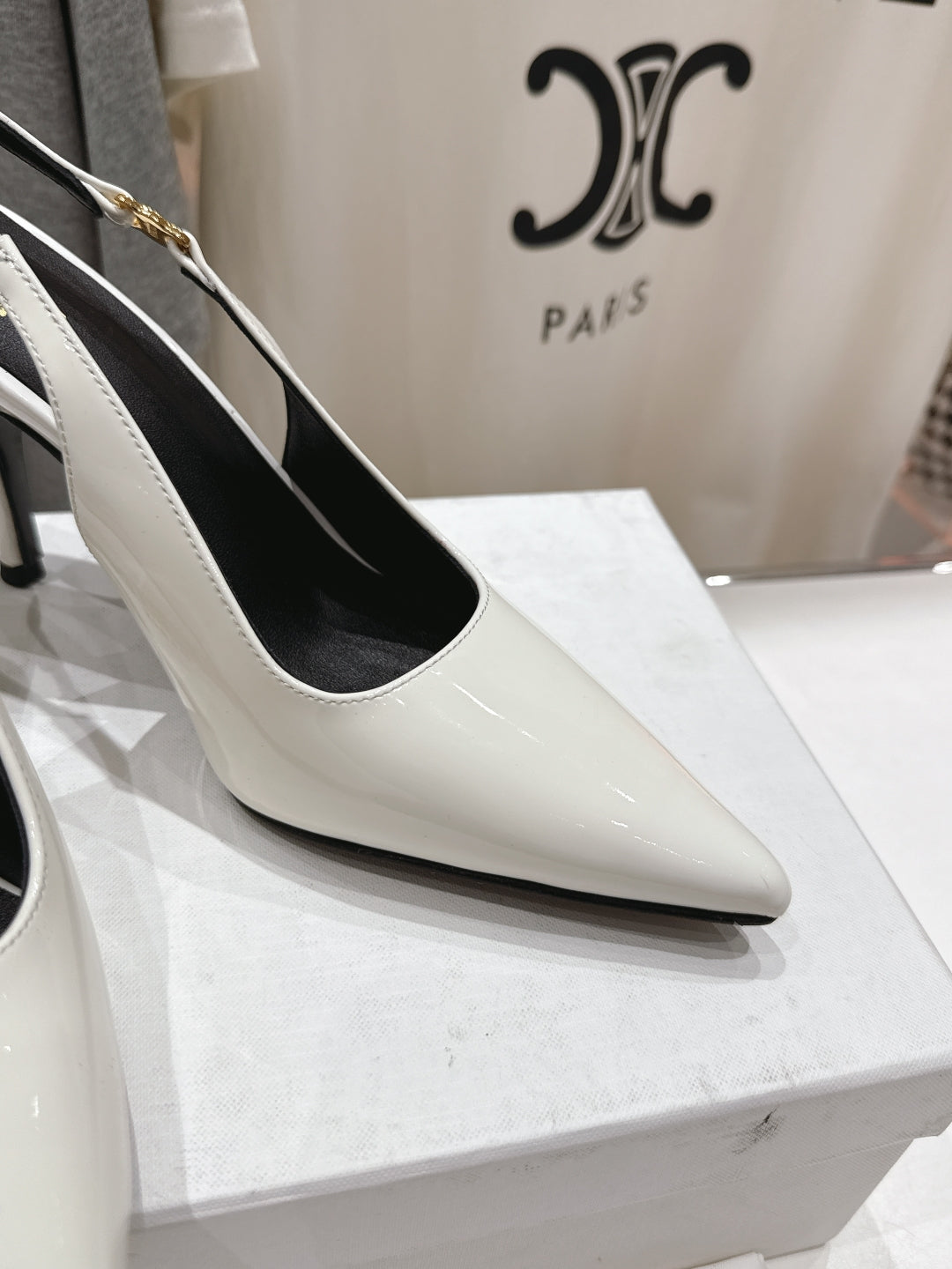 JUDY TRIOMPHE STILETTO SLINGBACK 75MM IN WHITE PATENT CALFSKIN - 35