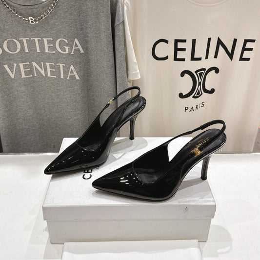 JUDY TRIOMPHE STILETTO SLINGBACK 75MM IN BLACK PATENT CALFSKIN - 35