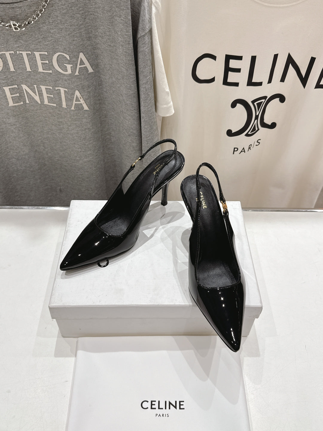 JUDY TRIOMPHE STILETTO SLINGBACK 75MM IN BLACK PATENT CALFSKIN - 35