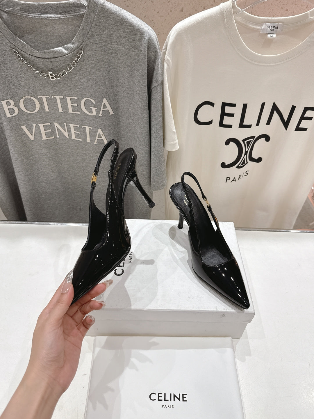 JUDY TRIOMPHE STILETTO SLINGBACK 75MM IN BLACK PATENT CALFSKIN - 35