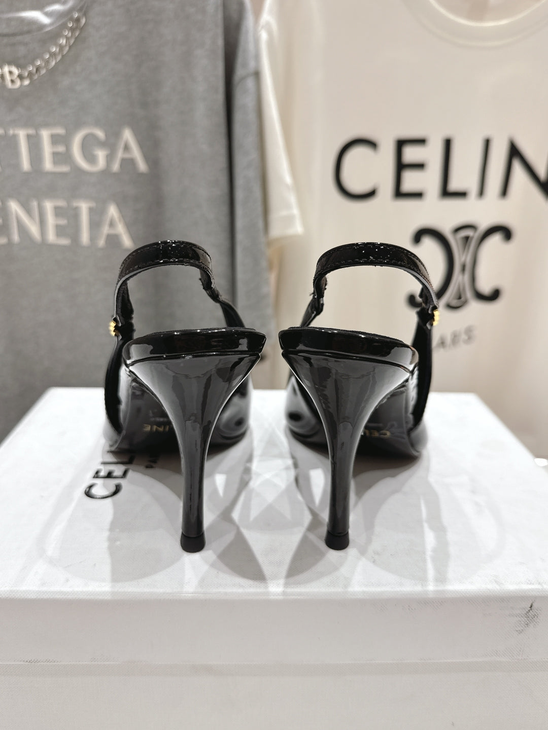 JUDY TRIOMPHE STILETTO SLINGBACK 75MM IN BLACK PATENT CALFSKIN - 35