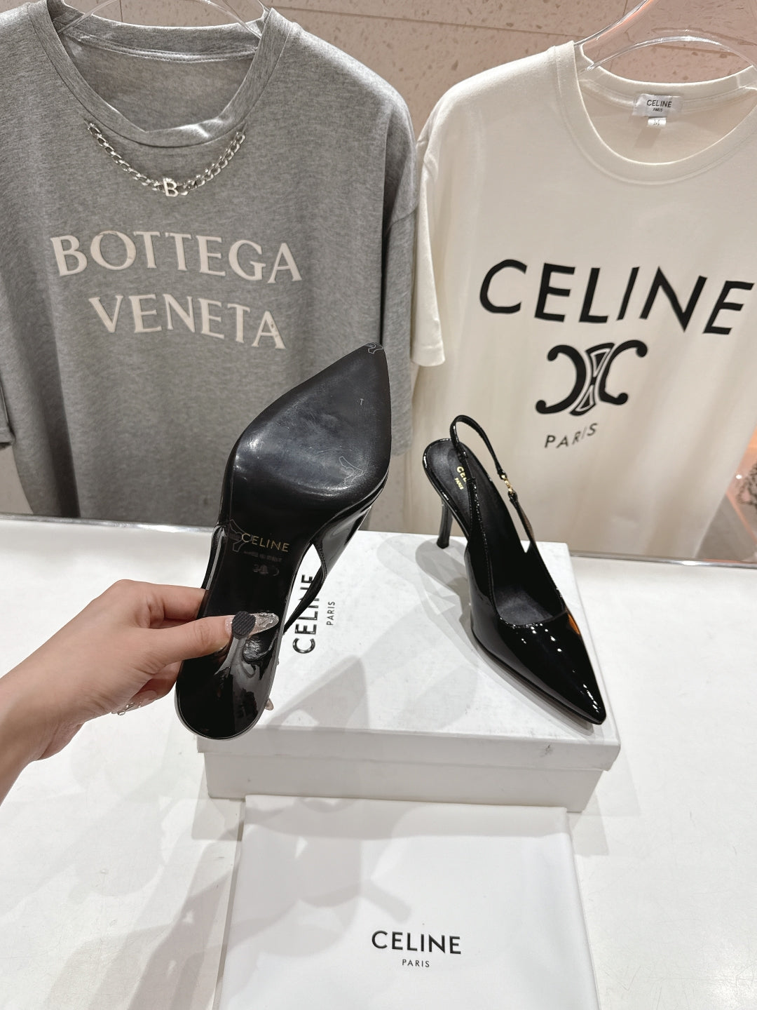 JUDY TRIOMPHE STILETTO SLINGBACK 75MM IN BLACK PATENT CALFSKIN - 35