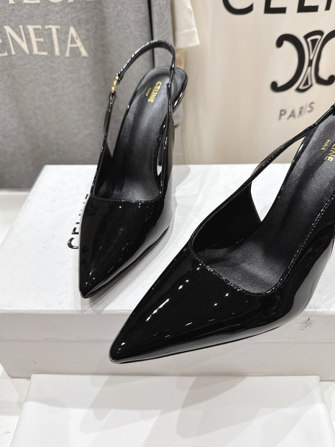 JUDY TRIOMPHE STILETTO SLINGBACK 75MM IN BLACK PATENT CALFSKIN - 35