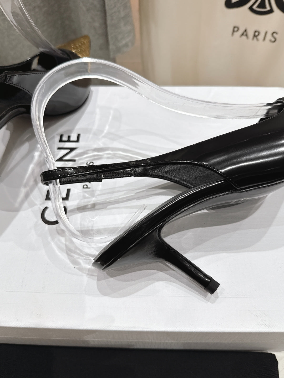 JUDY CAP TOE SLINGBACK 65MM IN BLACK SHINY CALFSKIN AND GOLD SNAKE EMBOSSED LEATHER - 34