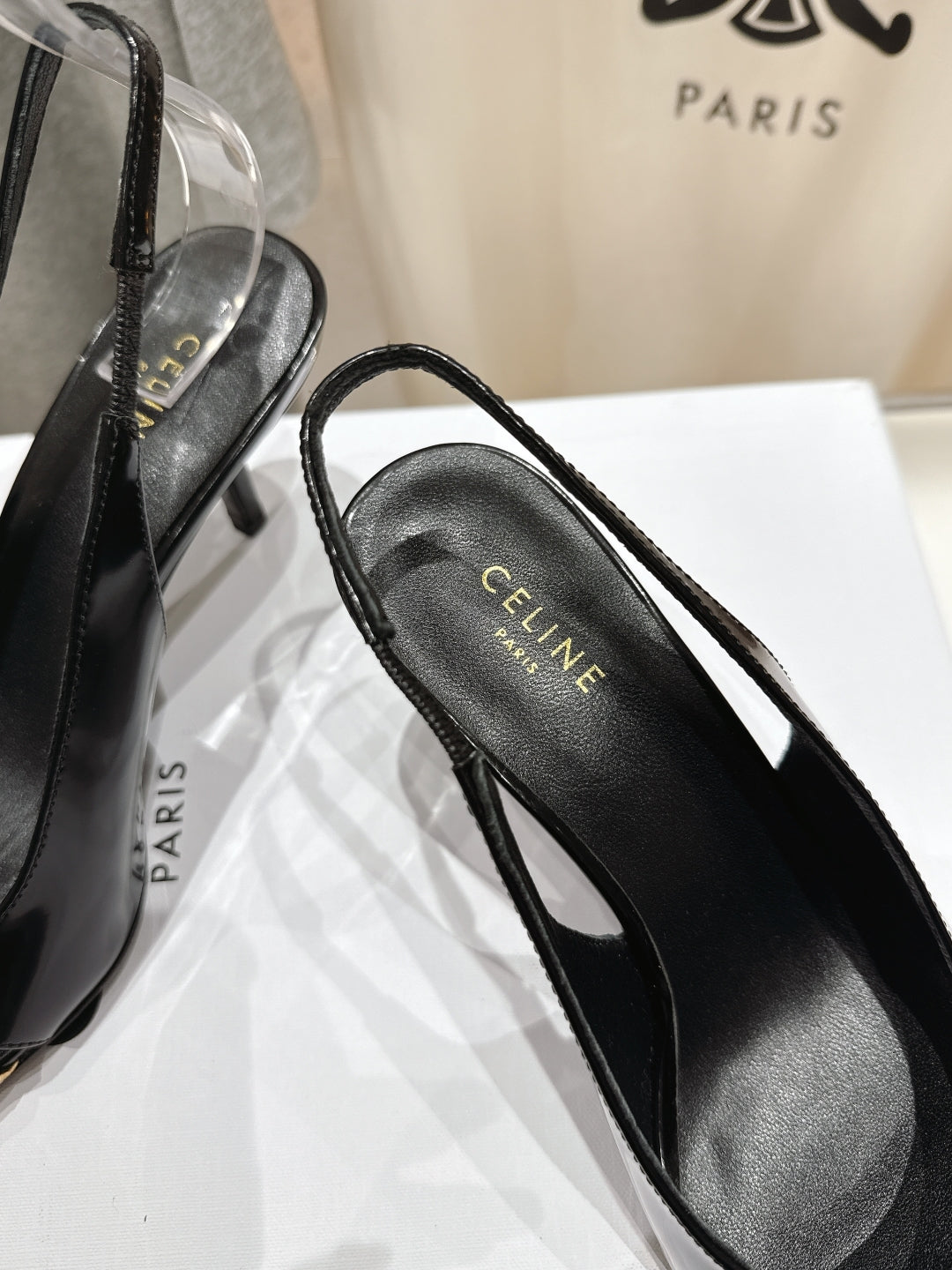 JUDY CAP TOE SLINGBACK 65MM IN BLACK SHINY CALFSKIN AND GOLD SNAKE EMBOSSED LEATHER - 34
