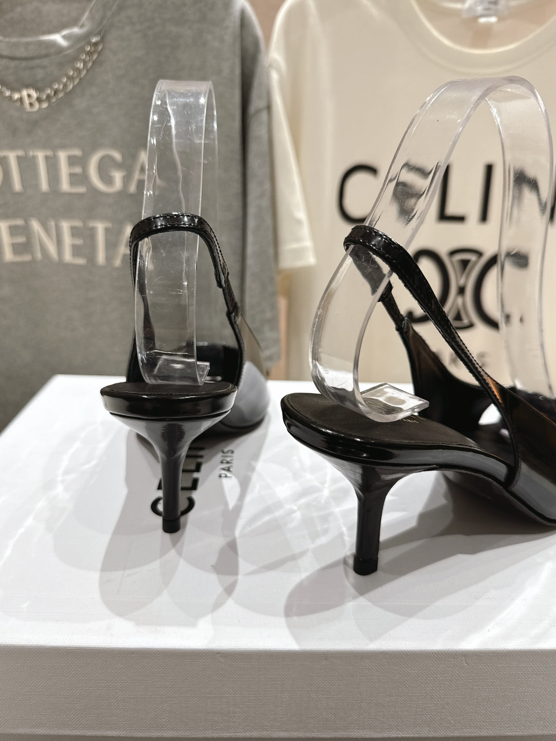 JUDY CAP TOE SLINGBACK 65MM IN BLACK SHINY CALFSKIN AND SILVER SNAKE EMBOSSED LEATHER - 34