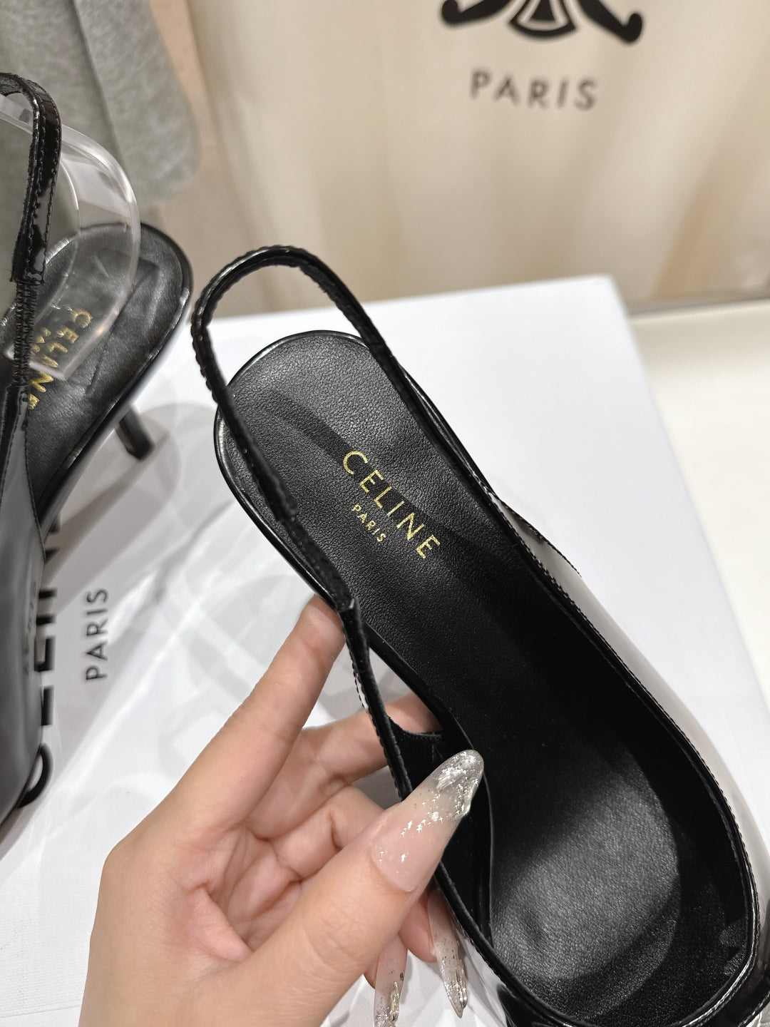 JUDY CAP TOE SLINGBACK 65MM IN BLACK SHINY CALFSKIN AND SILVER SNAKE EMBOSSED LEATHER - 34