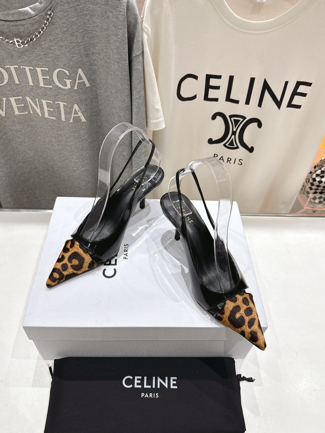 JUDY CAP TOE SLINGBACK 65MM IN BLACK PATENT CALFSKIN AND LEOPARD PRINTED HAIRY CALFSKIN - 34
