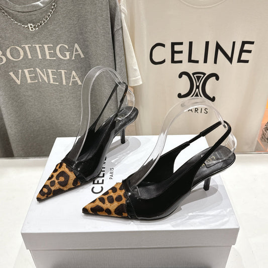JUDY CAP TOE SLINGBACK 65MM IN BLACK PATENT CALFSKIN AND LEOPARD PRINTED HAIRY CALFSKIN - 34