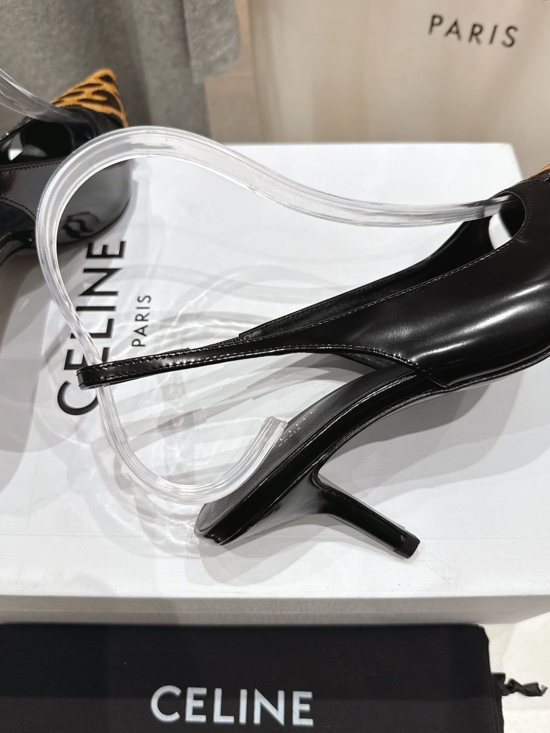 JUDY CAP TOE SLINGBACK 65MM IN BLACK PATENT CALFSKIN AND LEOPARD PRINTED HAIRY CALFSKIN - 34