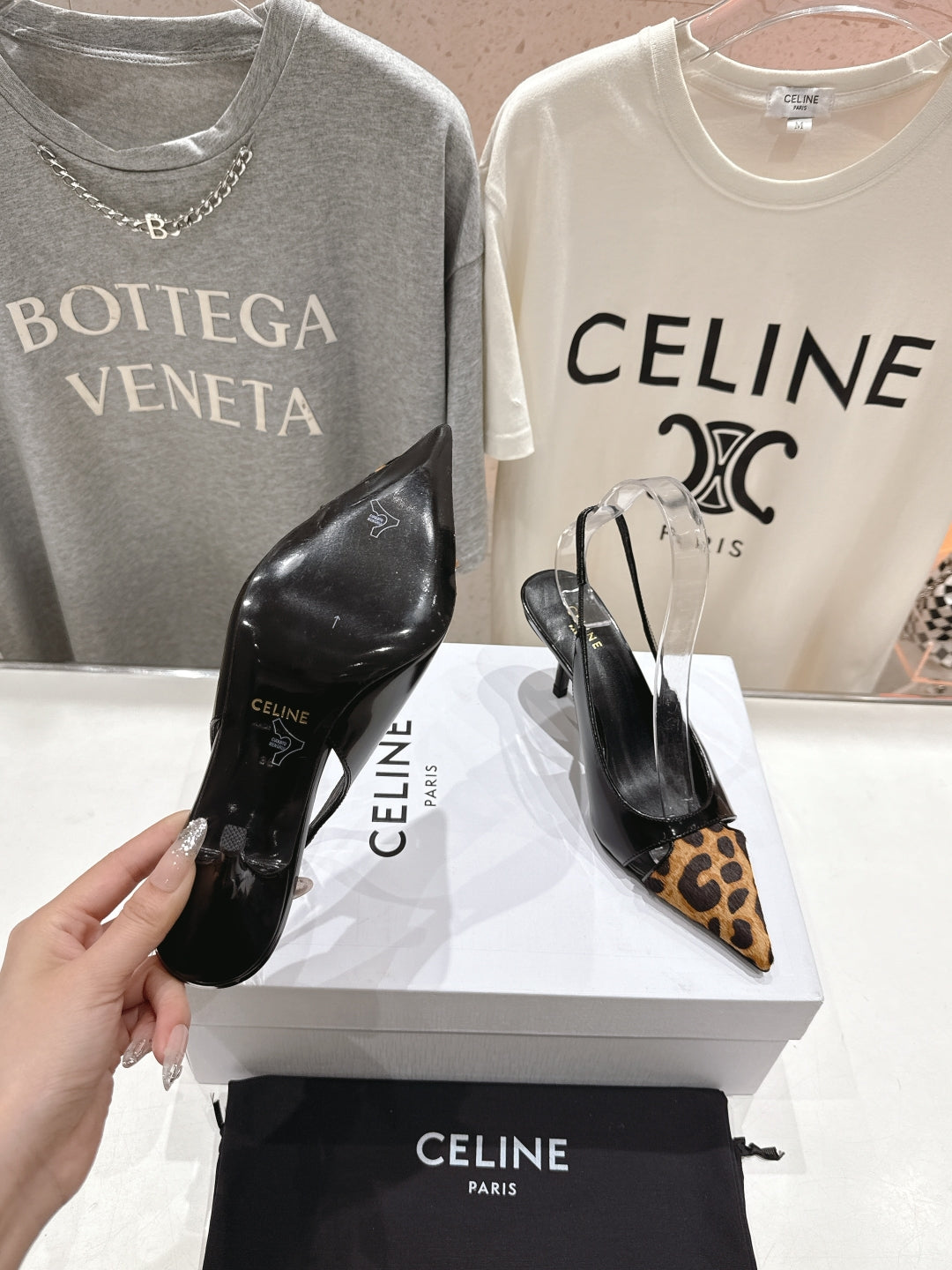 JUDY CAP TOE SLINGBACK 65MM IN BLACK PATENT CALFSKIN AND LEOPARD PRINTED HAIRY CALFSKIN - 34