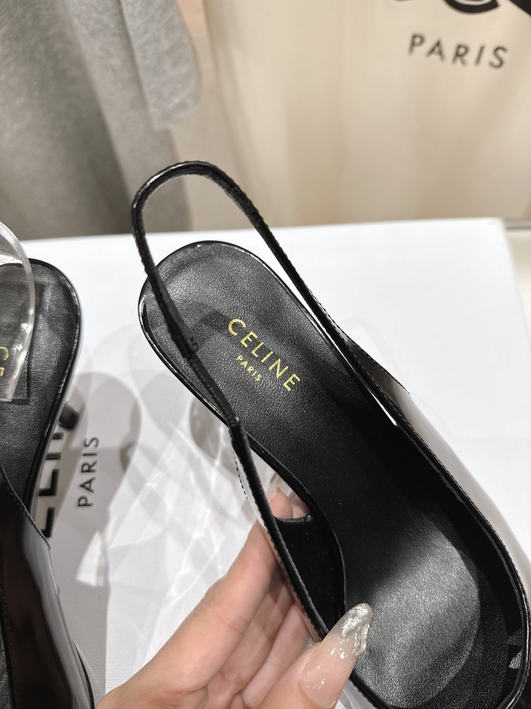 JUDY CAP TOE SLINGBACK 65MM IN BLACK PATENT CALFSKIN AND LEOPARD PRINTED HAIRY CALFSKIN - 34