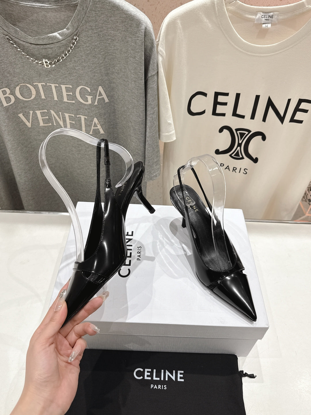 JUDY CAP TOE SLINGBACK 65MM IN BLACK SMOOTH AND SHINY CALFSKIN - 34
