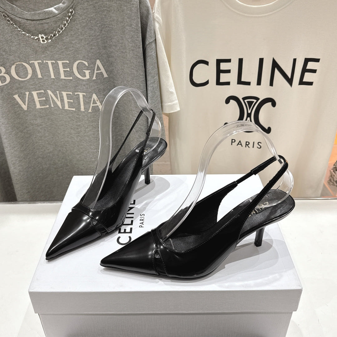 JUDY CAP TOE SLINGBACK 65MM IN BLACK SMOOTH AND SHINY CALFSKIN - 34