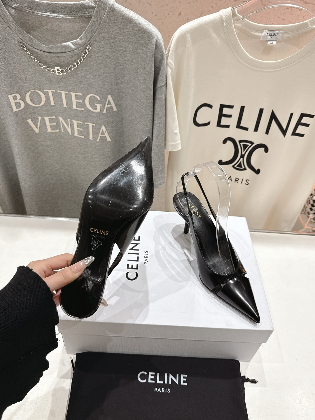 JUDY CAP TOE SLINGBACK 65MM IN BLACK SMOOTH AND SHINY CALFSKIN - 34