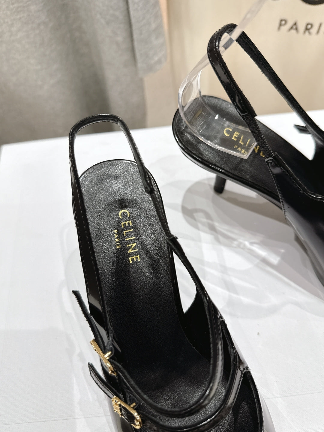 JUDY DOUBLE STRAP MARY JANE SLINGBACK 65MM IN BLACK SHINY CALFSKIN AND GOLD SNAKE EMBOSSED LEATHER - 34