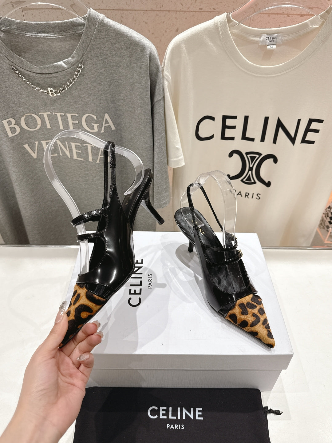 JUDY DOUBLE STRAP MARY JANE SLINGBACK 65MM IN BLACK PATENT CALFSKIN AND LEOPARD PRINTED HAIRY CALFSKIN - 34