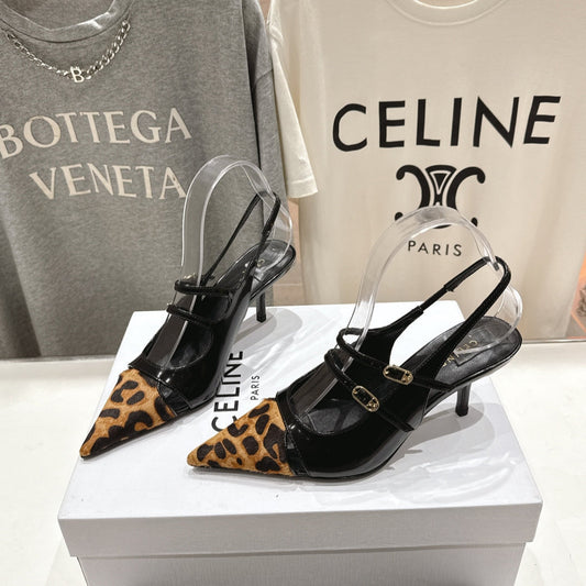 JUDY DOUBLE STRAP MARY JANE SLINGBACK 65MM IN BLACK PATENT CALFSKIN AND LEOPARD PRINTED HAIRY CALFSKIN - 34