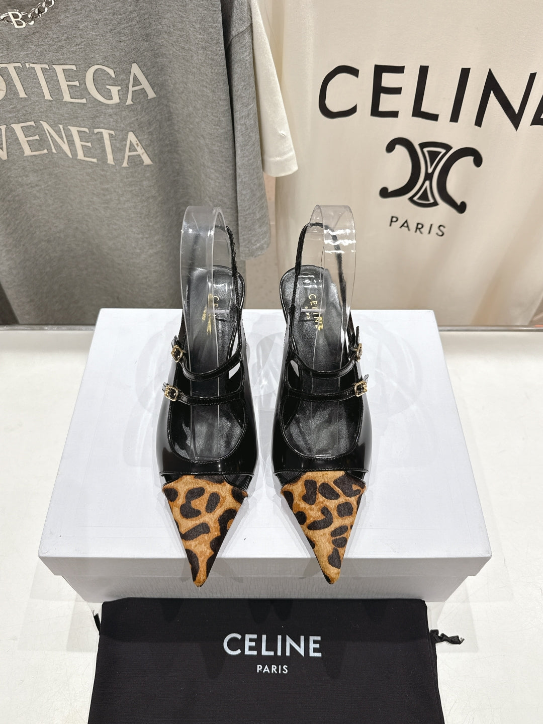 JUDY DOUBLE STRAP MARY JANE SLINGBACK 65MM IN BLACK PATENT CALFSKIN AND LEOPARD PRINTED HAIRY CALFSKIN - 34