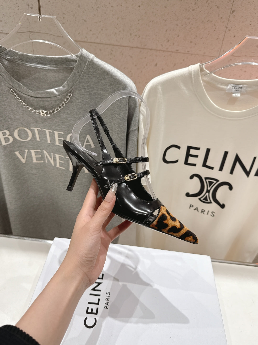 JUDY DOUBLE STRAP MARY JANE SLINGBACK 65MM IN BLACK PATENT CALFSKIN AND LEOPARD PRINTED HAIRY CALFSKIN - 34
