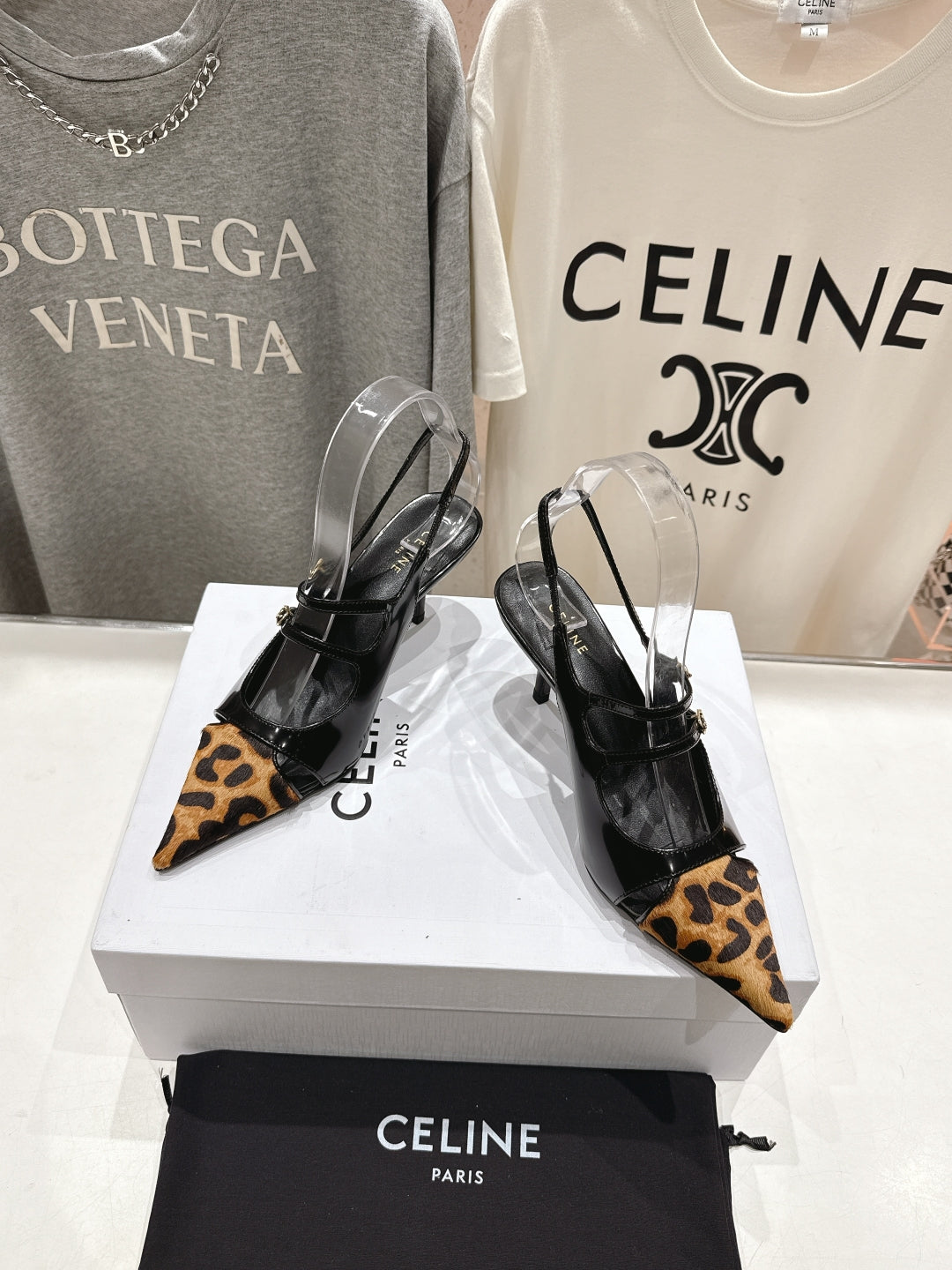 JUDY DOUBLE STRAP MARY JANE SLINGBACK 65MM IN BLACK PATENT CALFSKIN AND LEOPARD PRINTED HAIRY CALFSKIN - 34