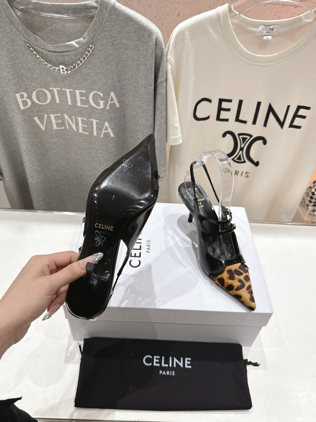 JUDY DOUBLE STRAP MARY JANE SLINGBACK 65MM IN BLACK PATENT CALFSKIN AND LEOPARD PRINTED HAIRY CALFSKIN - 34