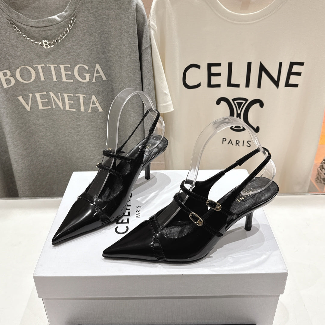 JUDY DOUBLE STRAP MARY JANE SLINGBACK 65MM IN BLACK SMOOTH AND PATENT CALFSKIN - 34