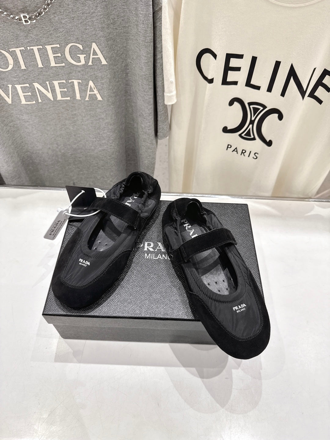 PRADA 25S COLLAPSE RE NYLON AND SUEDE BALLERINAS IN BLACK - 35