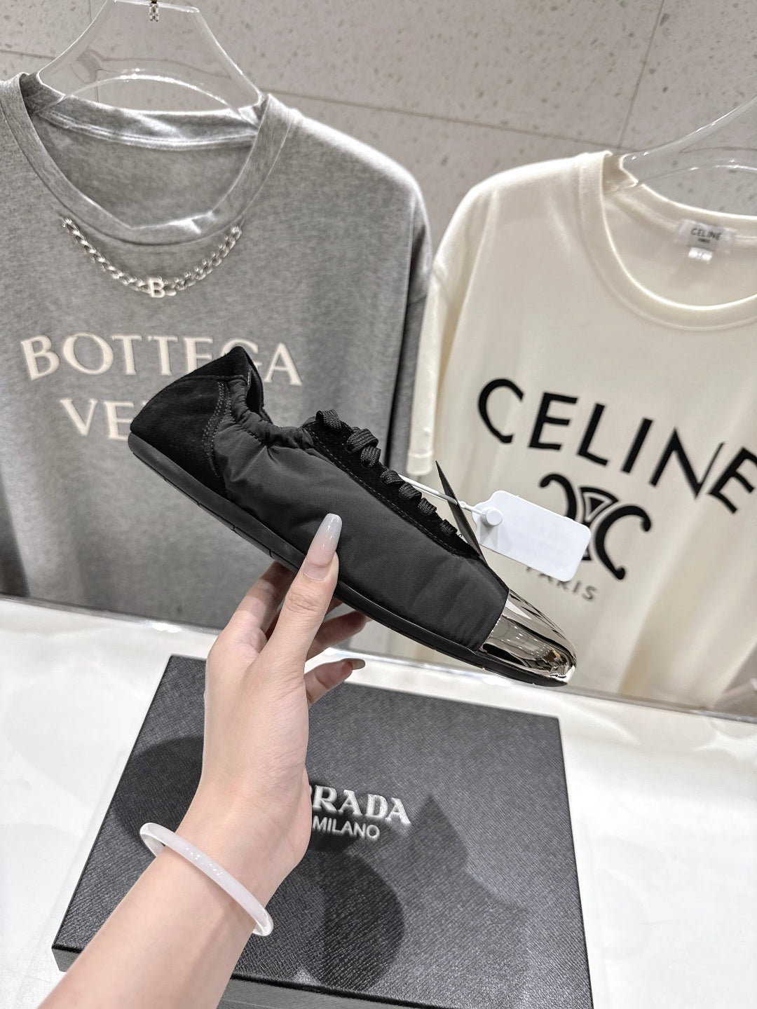 PRADA 25S COLLAPSE RE NYLON AND SUEDE SNEAKERS IN BLACK WITH METAL TOECAP - 35
