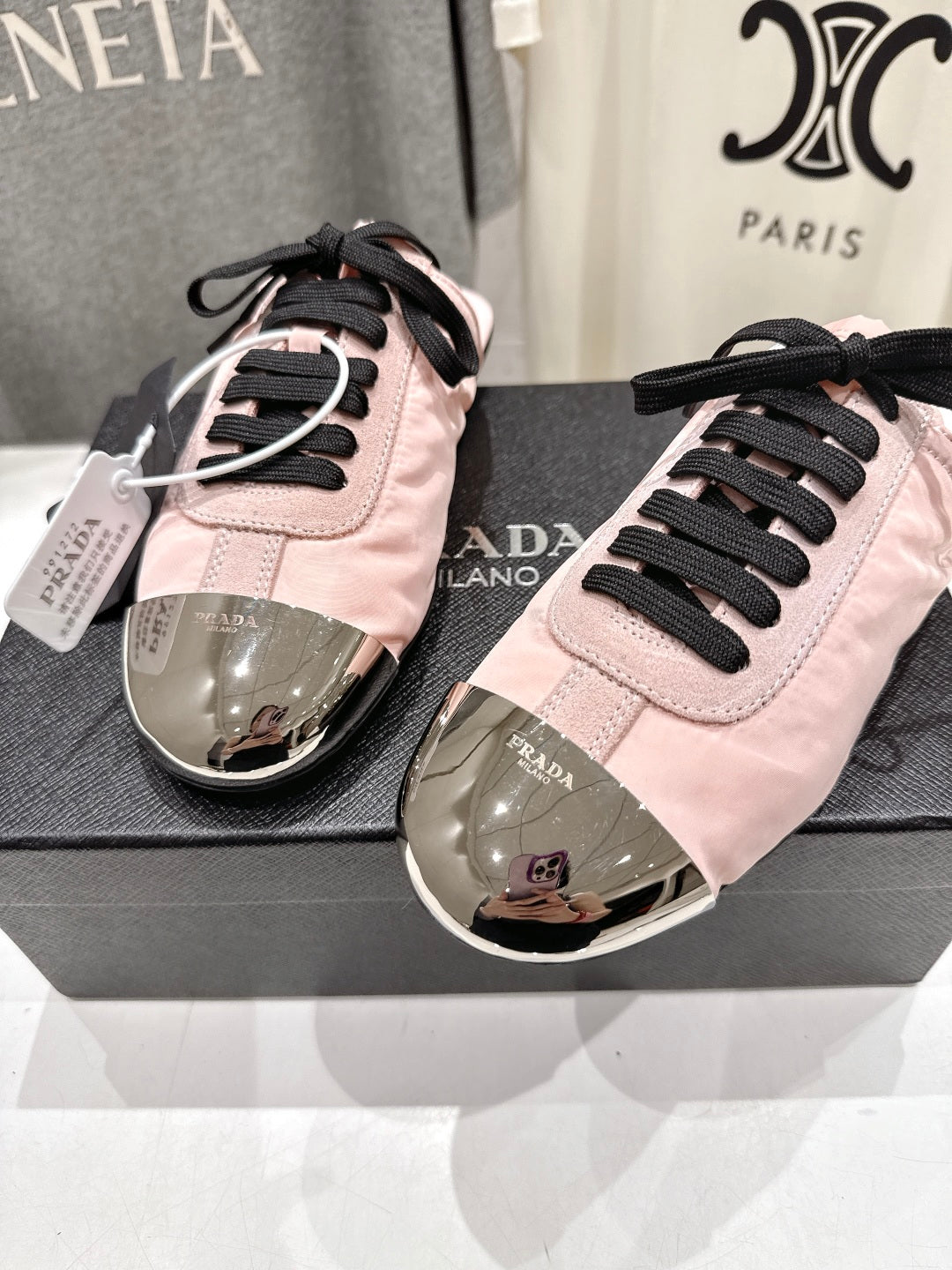PRADA 25S MULES IN LIGHT PINK WITH METAL TOECAP - 35