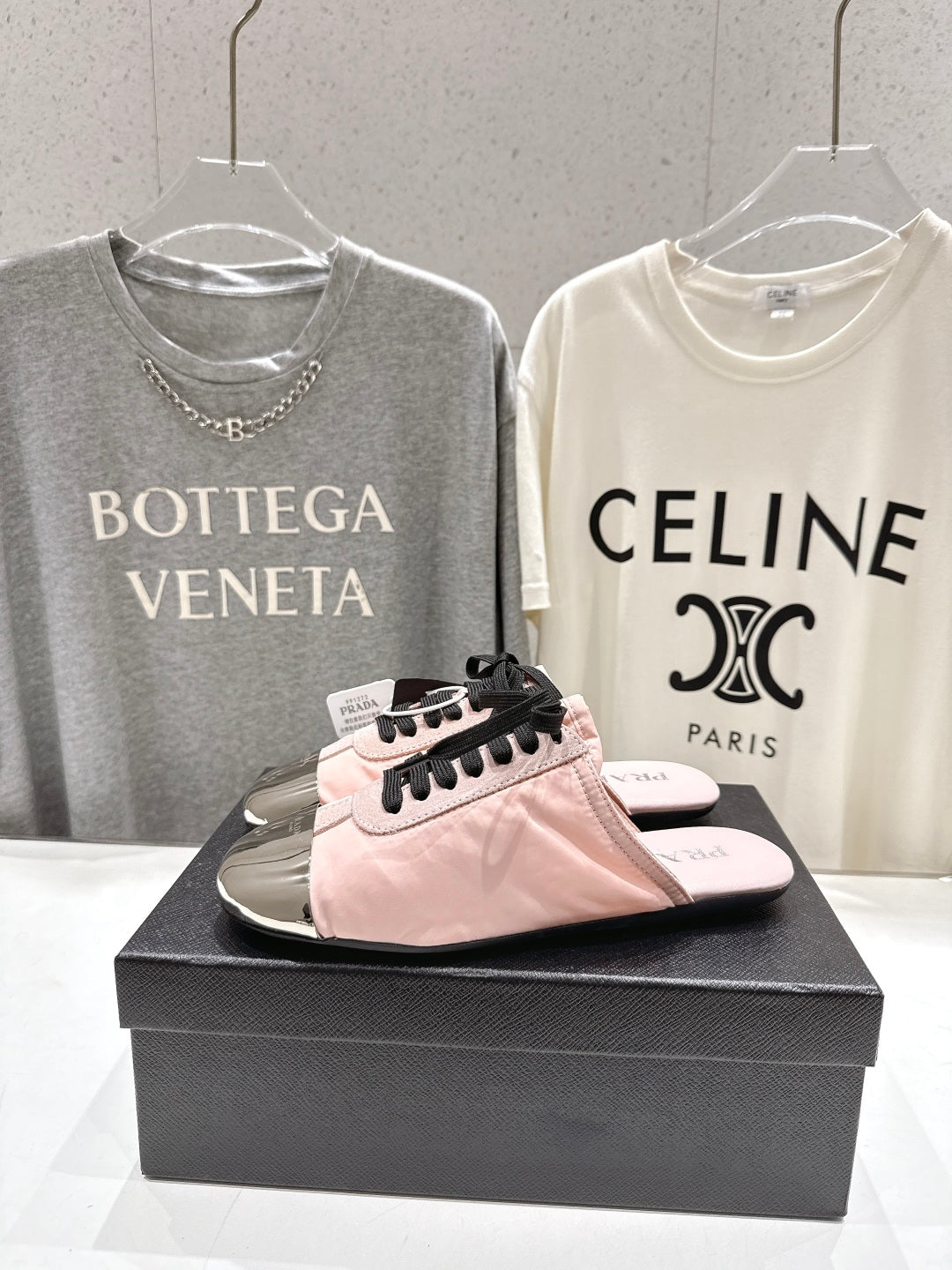 PRADA 25S MULES IN LIGHT PINK WITH METAL TOECAP - 35