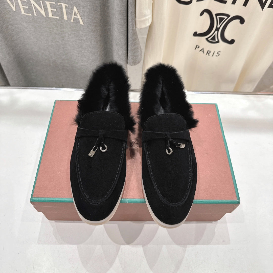 LP 25S SUMMER CHARMS WALK LOAFERS IN BLACK SUEDE AND FLEECE - 35