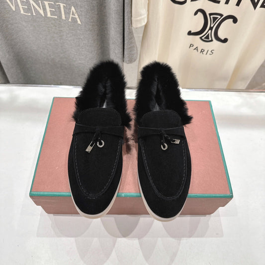 LP 25S SUMMER CHARMS WALK LOAFERS IN BLACK SUEDE AND FLEECE - 35