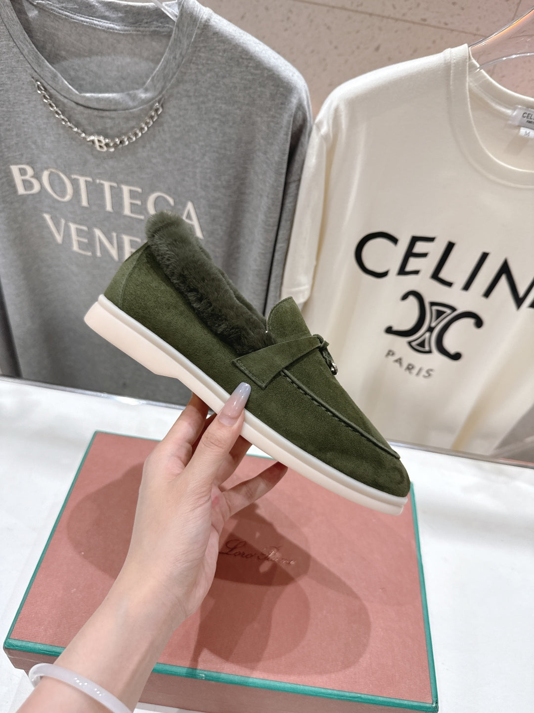 LP 25S SUMMER CHARMS WALK LOAFERS IN DARK OLIVE SUEDE AND FLEECE - 35