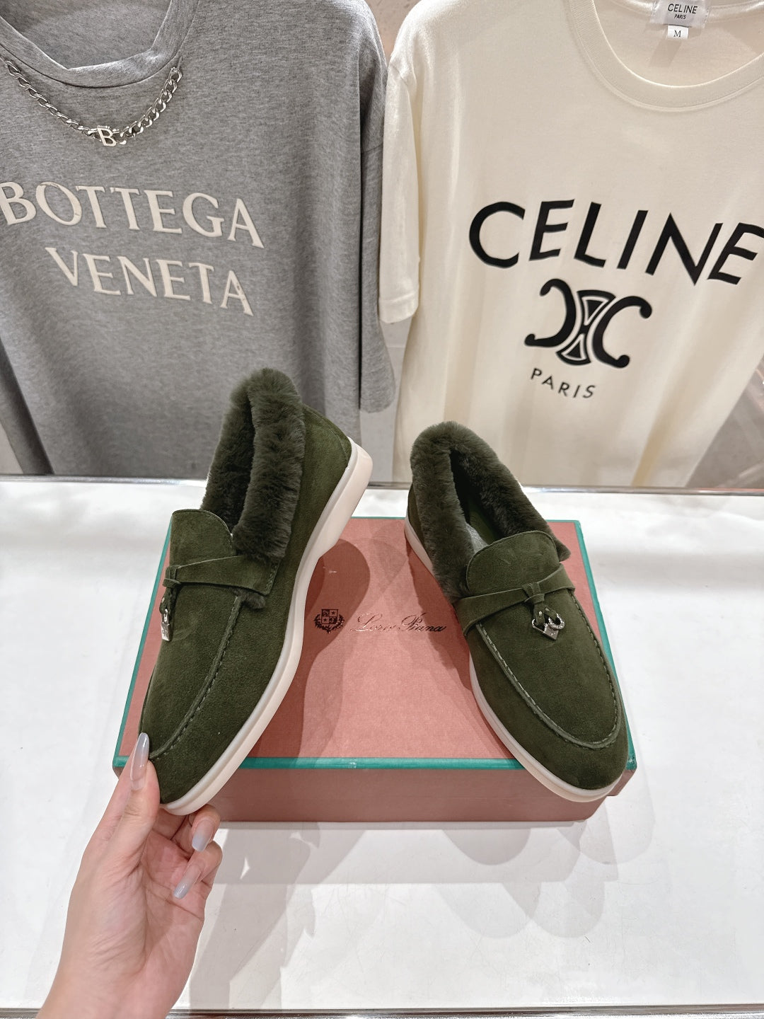 LP 25S SUMMER CHARMS WALK LOAFERS IN DARK OLIVE SUEDE AND FLEECE - 35