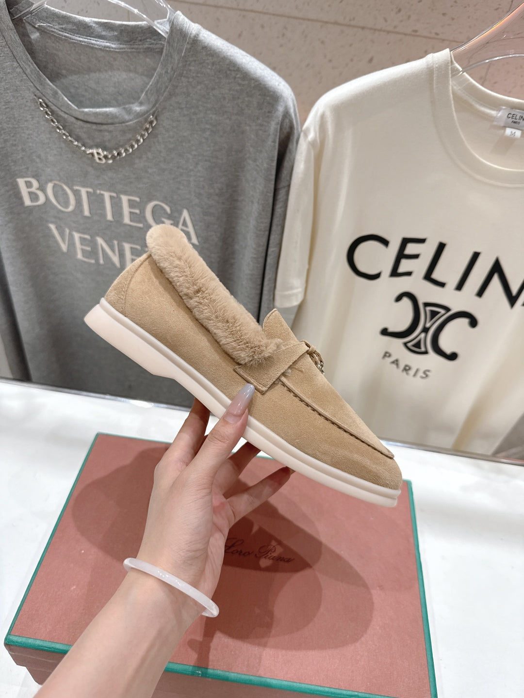 LP 25S SUMMER CHARMS WALK LOAFERS IN LIGHT BEIGE SUEDE AND FLEECE - 35