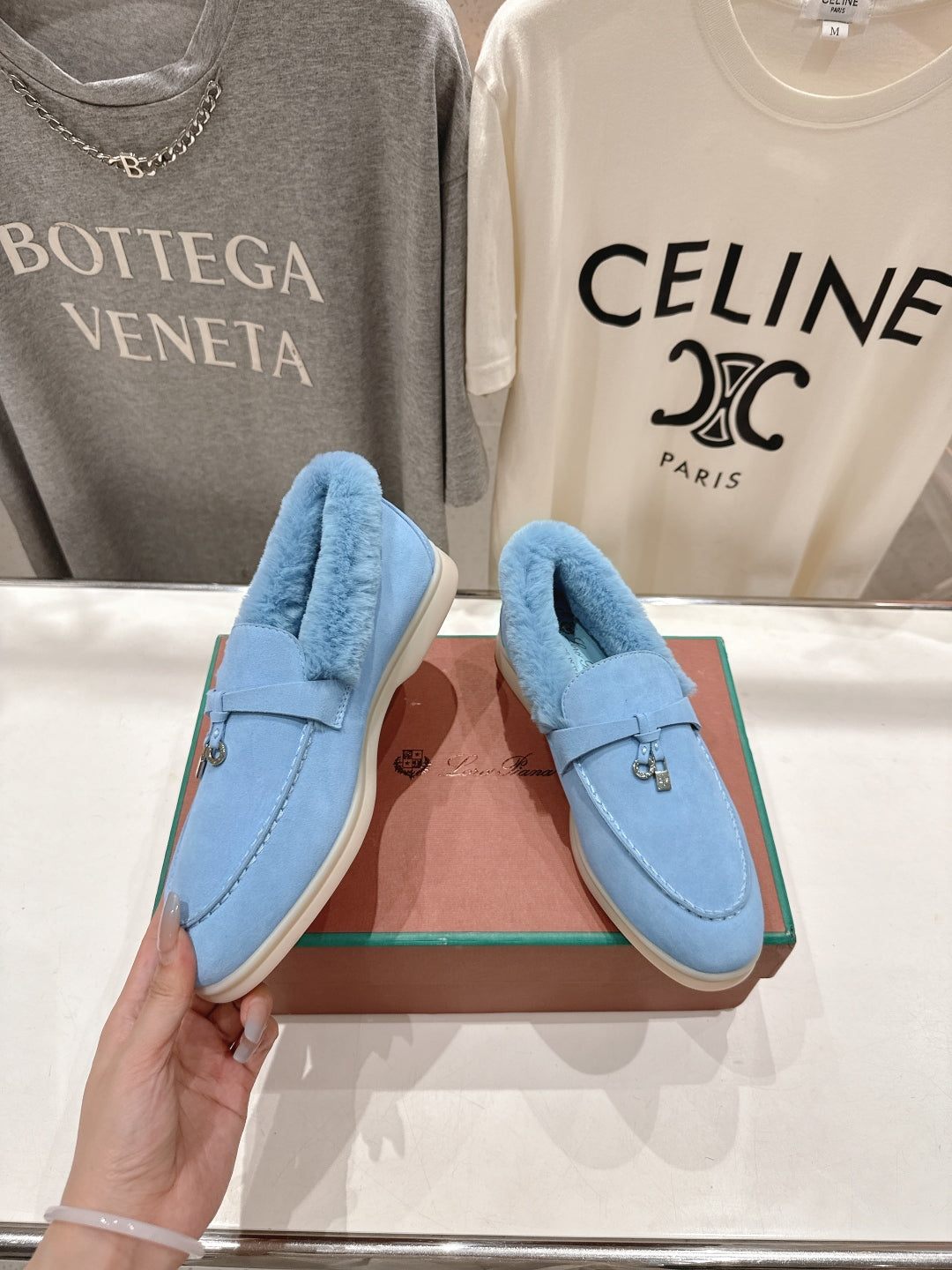 LP 25S SUMMER CHARMS WALK LOAFERS IN DARK PASTEL BLUE SUEDE AND FLEECE - 35