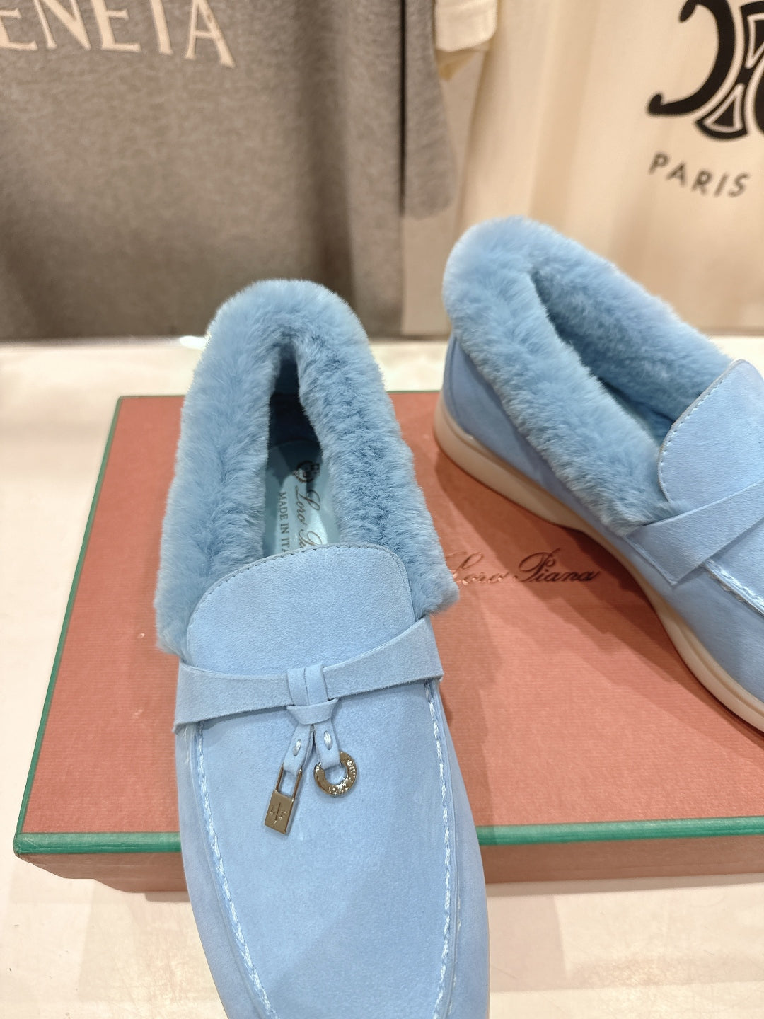 LP 25S SUMMER CHARMS WALK LOAFERS IN DARK PASTEL BLUE SUEDE AND FLEECE - 35